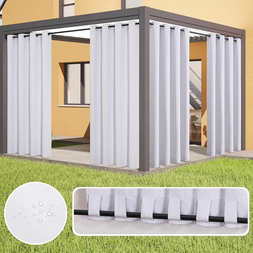 Outdoor Curtains Waterproof - Weatherproof Porch & Gazebo Curtains, Grommet Top and Tab Bottom Drape,4 Panel, 52" W x