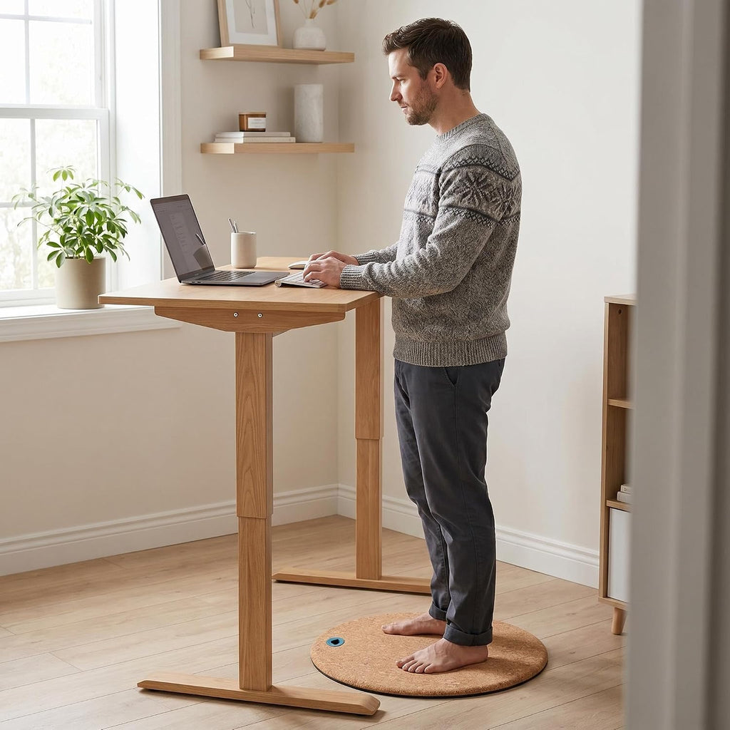 19inch Standing Desk Mat,Round Design Cushioned Cork Anti Fatigue Floor Mat | 0.7" Thick Built‐in Handle, Round Cork