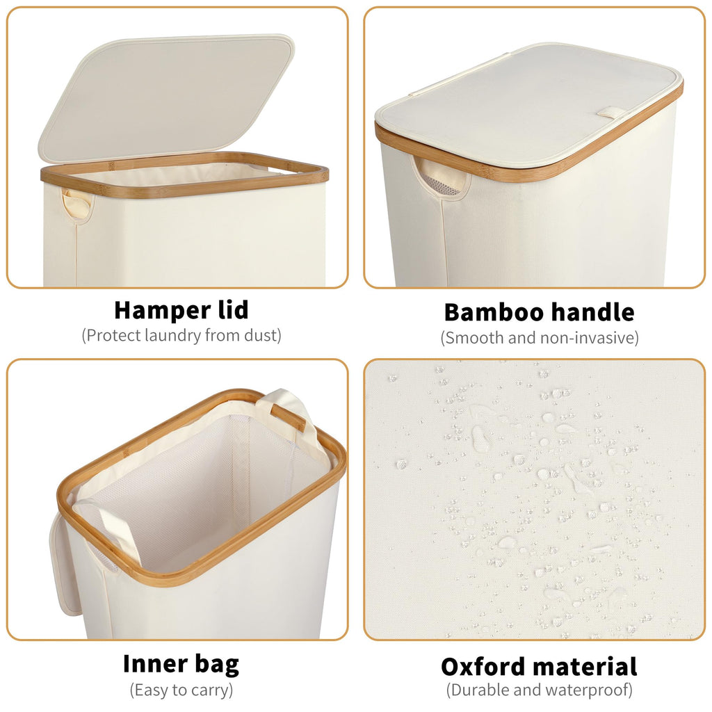 75L Slim Laundry Hamper, Narrow Laundry Basket with Lid,Foldable Clothes Hamper with Bamboo Handles,Hamper Basket