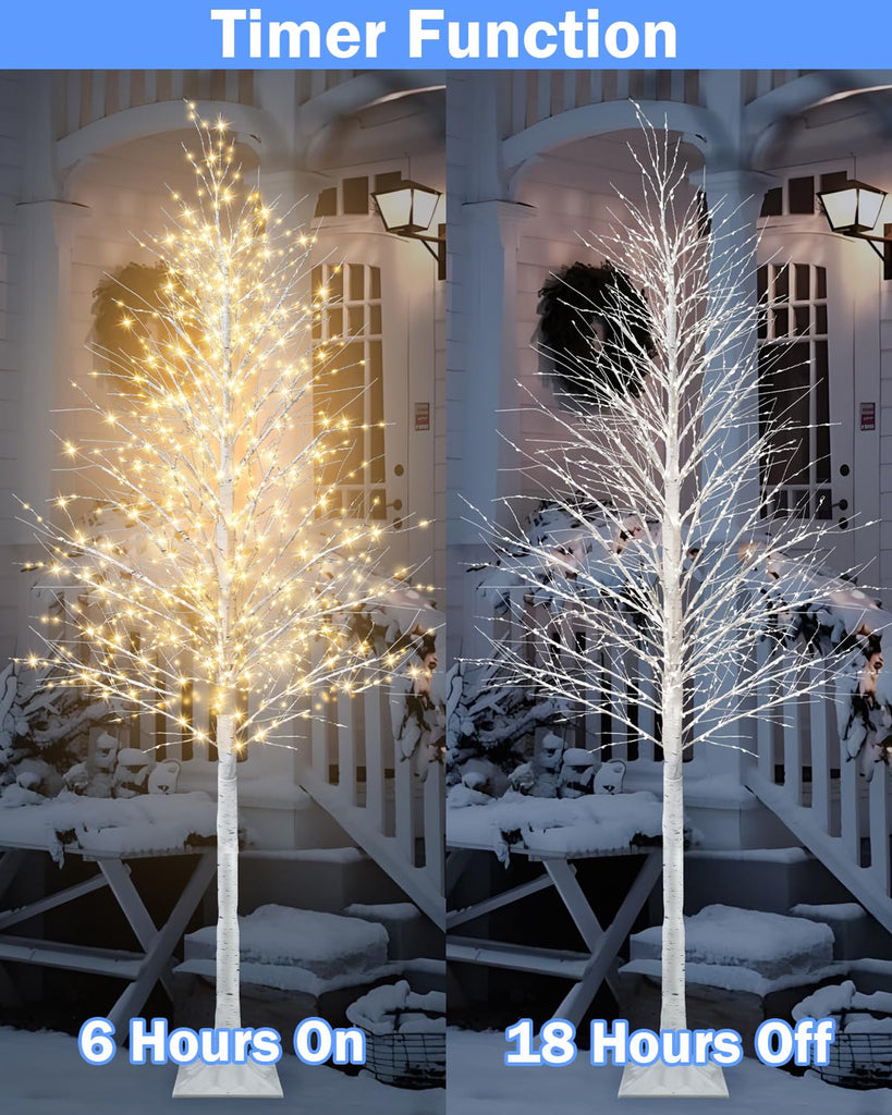 7FT Lighted Birch Twig Tree with 1200 LED Warm White Lights 8 Modes & Timer Artificial Twig Christmas Tree for Indoor