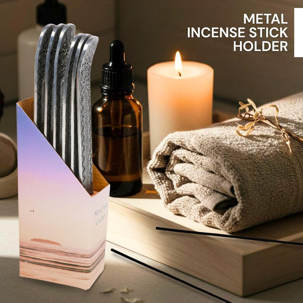 Metal Incense Stick Holder 9.5" Long, Ash Catcher-Silver Finish Ideal Gift for Wedding, Aromatherapy, Zen - Set of 6