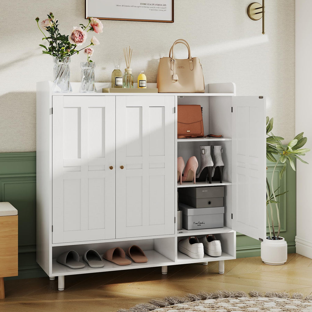 Shoe Cabinet with 3 Doors and Adjustable Shelves, Large Shoe Storage Cabinet for 24-30 Pairs, Modern Farmhouse Shoe