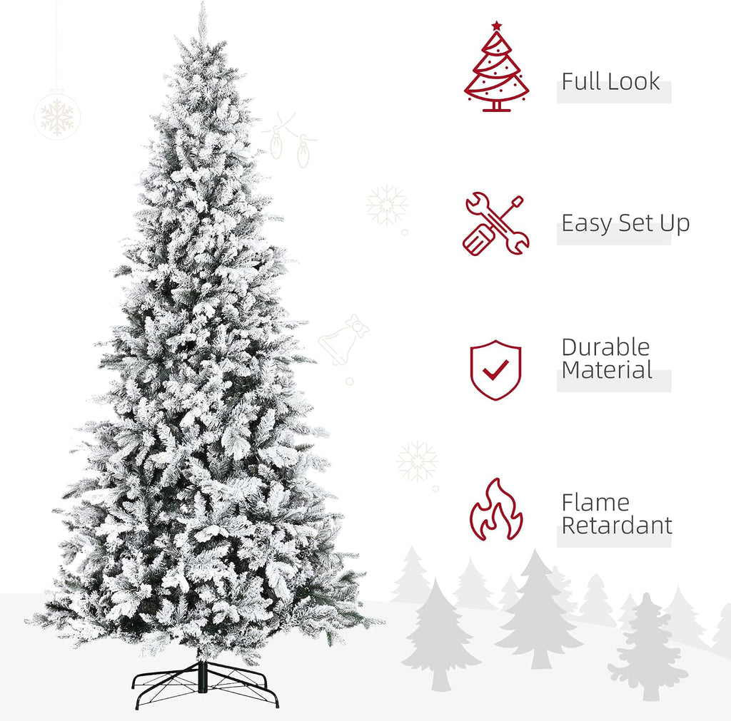 9 Foot Pine Snow Flocked Artificial Christmas Tree Auto Open Green