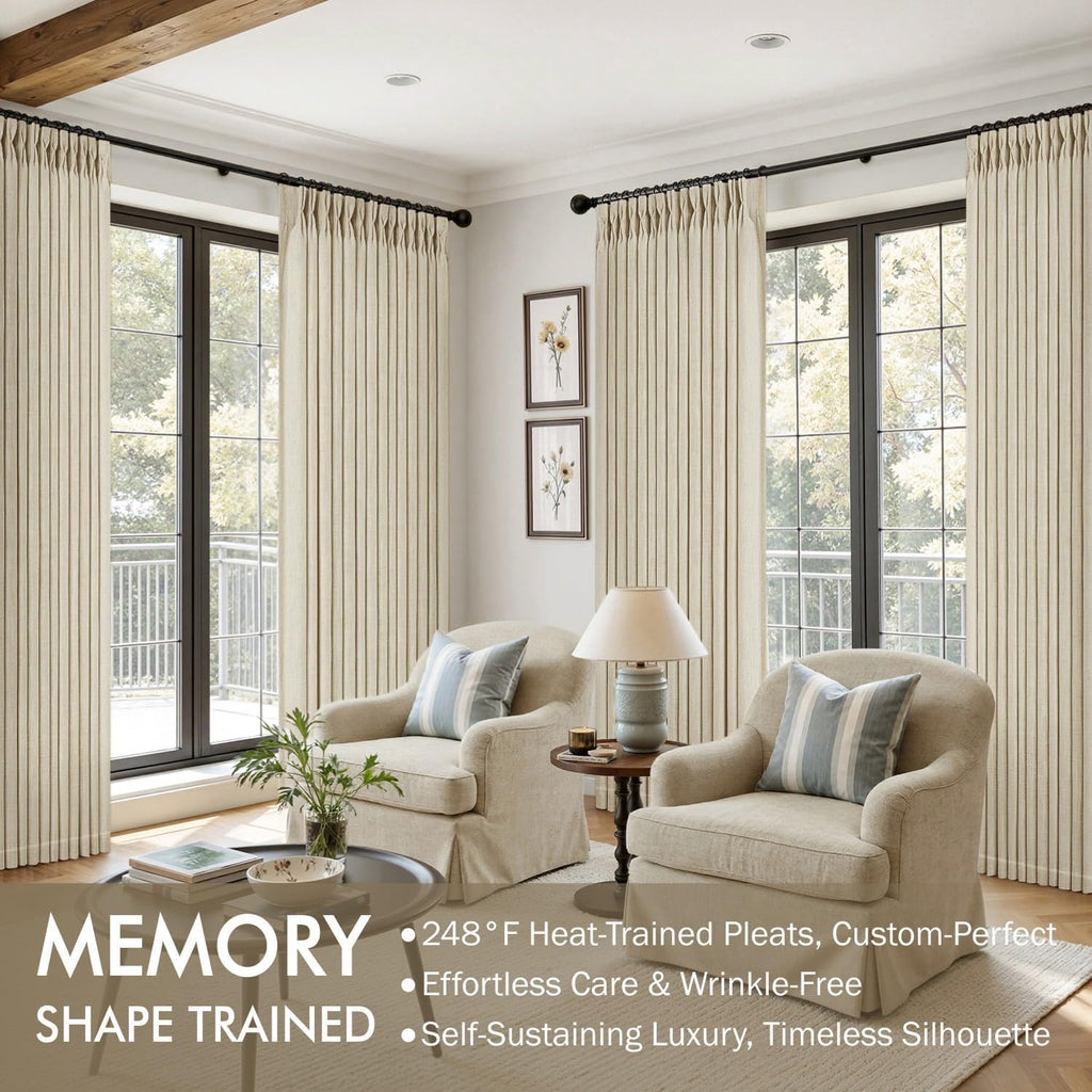 Pinch Pleated Linen Curtains 96 Inch Linen Beige Window Curtains