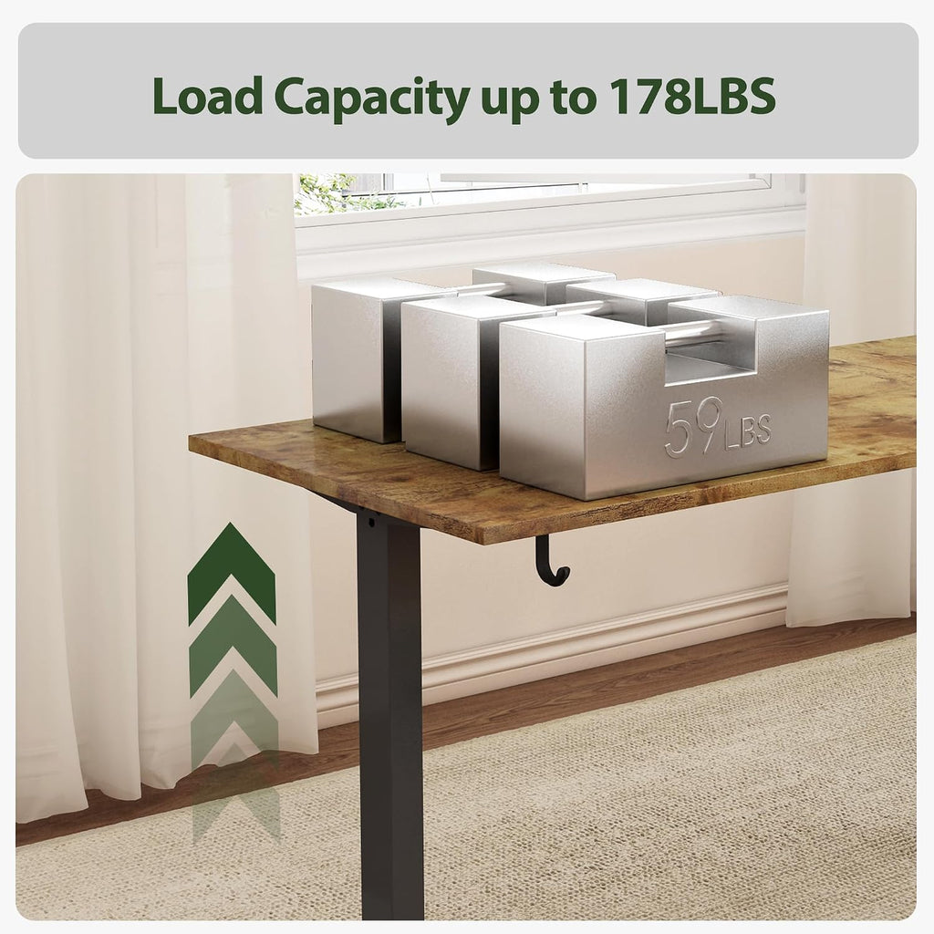 63 x 55 Inch L Shaped Electric Standing Desk, Rustic Brown | Corner Desk, Ample Workspace, Memory Presets, Hooks