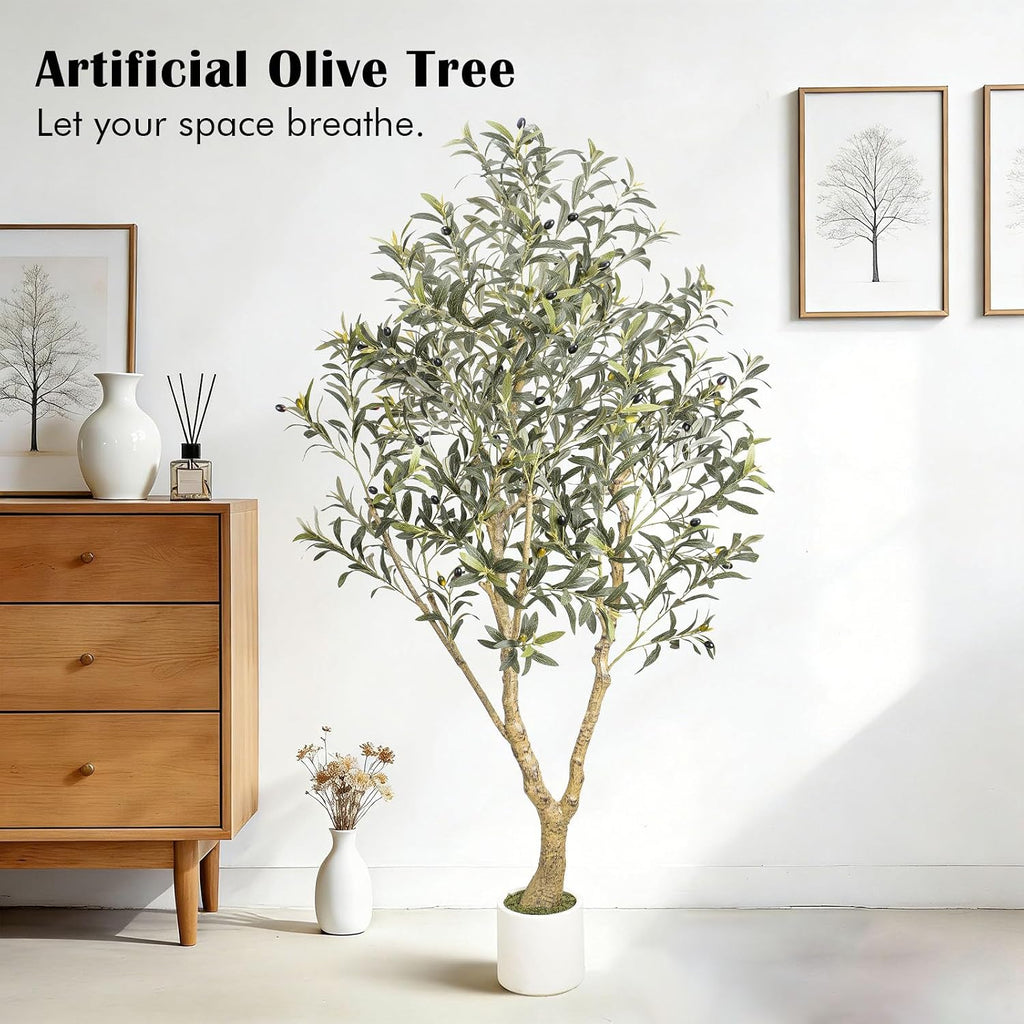 6FT Artificial Olive Tree with Elegant Planter, Large Fake Tree