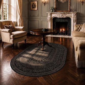 Oval Rug - Washable Ultra-Thin Carpet Black Bronze