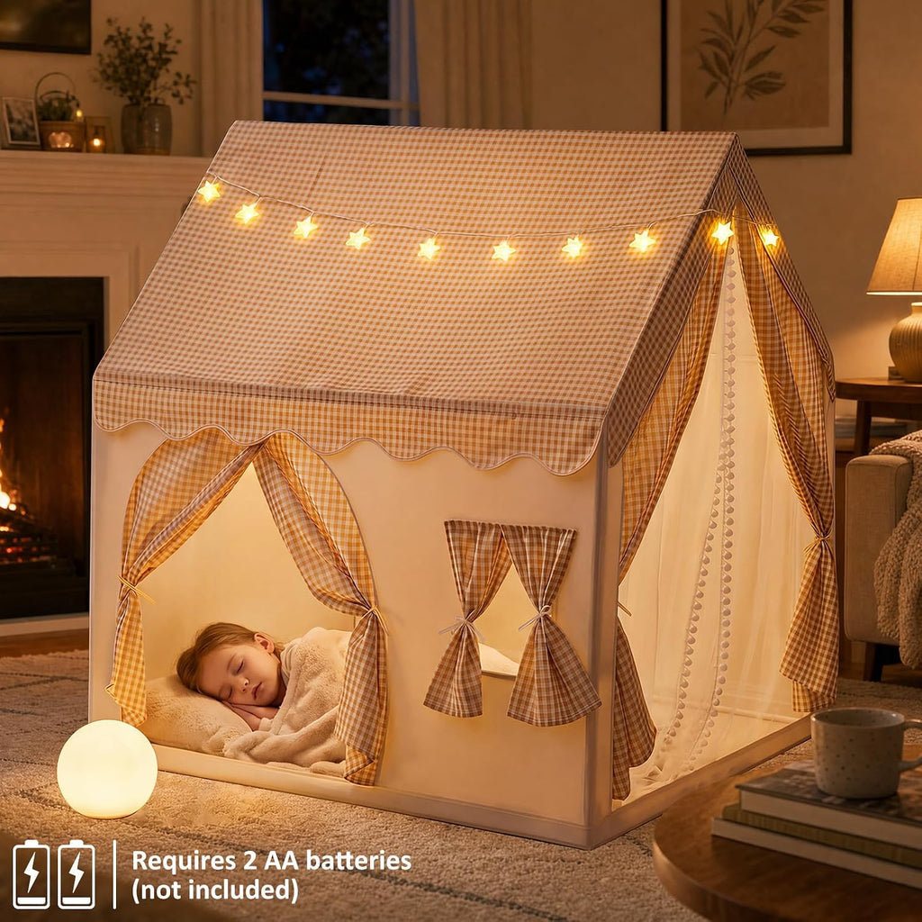 Kids Play Tent with Star Lights & Window & 2 Doors, Playhouse Toy
