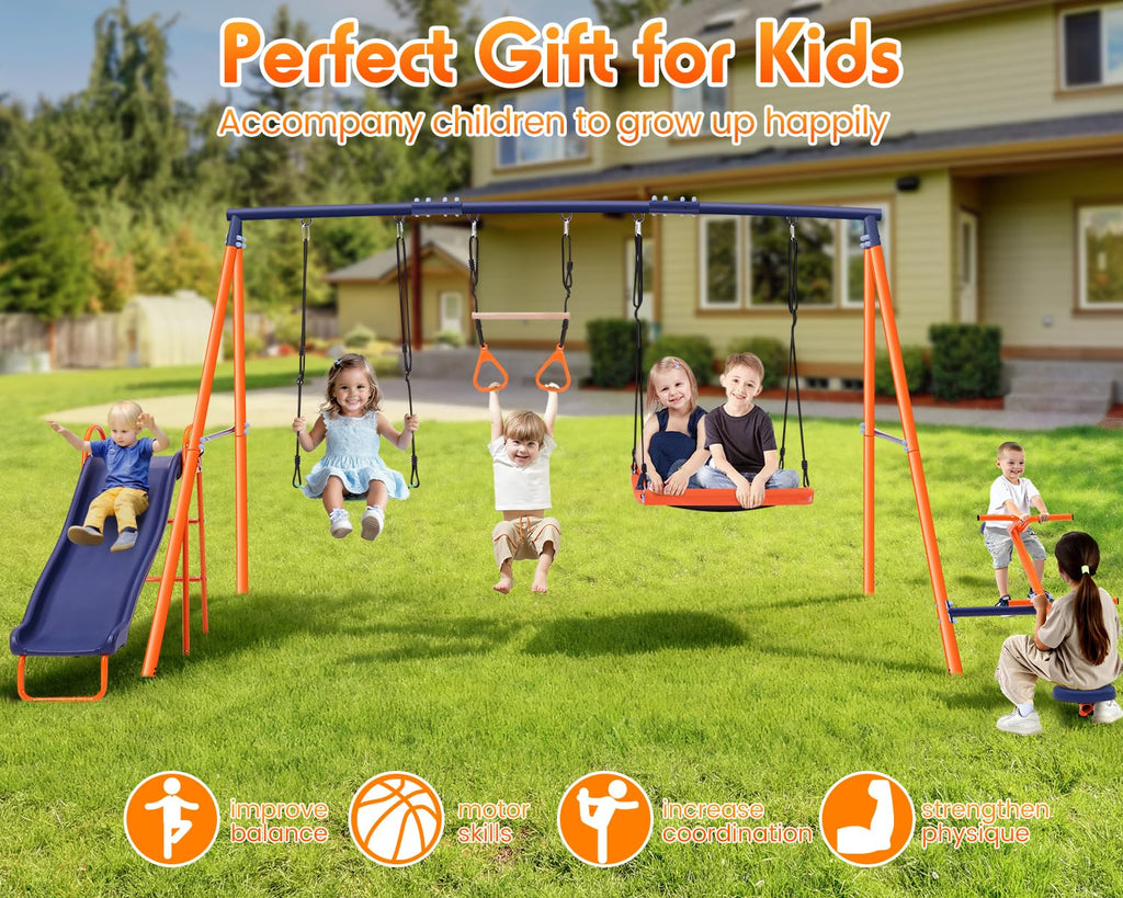 Swing Sets for Backyard with Slide - 700 lb Metal Outdoor Playset