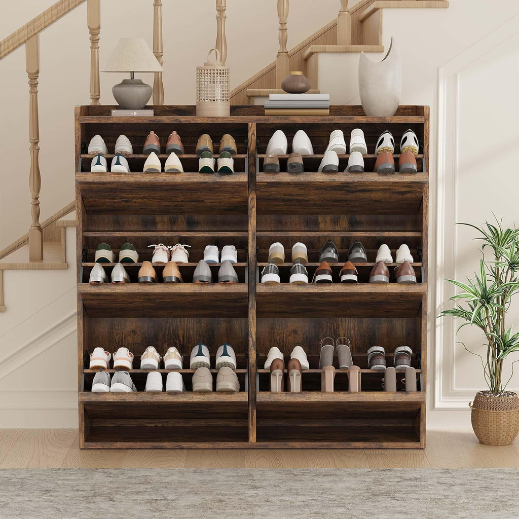 Shoe Cabinet, 6 Flip Drawers, Narrow Freestanding Shoe Organizer with Adjustable and Removable Shelves, Modern Wooden