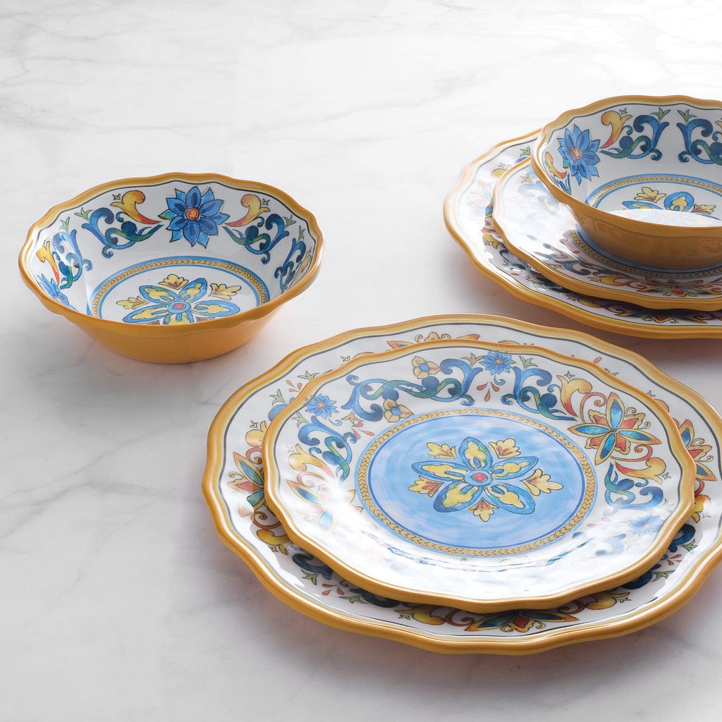 12 Piece Chianti Melamine Dinnerware Sets, Outdoor Dishes Set, Plates and Bowls Sets, Service for 4, Multicolor