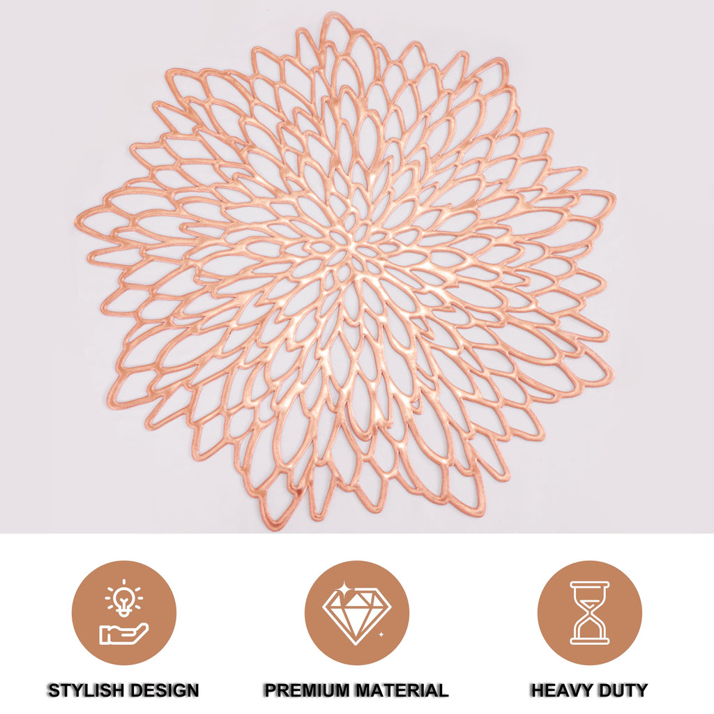 6 Pack Rose Gold Placemats Metallic Pressed Vinyl for Mother's Day Table Decoration Dinning Mats Round Floral Charger