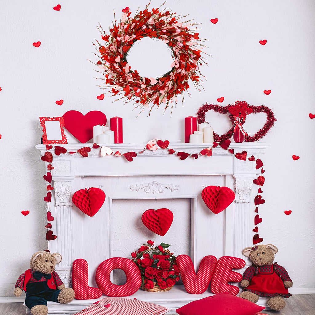 Valentine's Day Wreath for Front Door Valentine Wreath with forsythia Flowers,Pink and red Hearts Outdoor Wedding