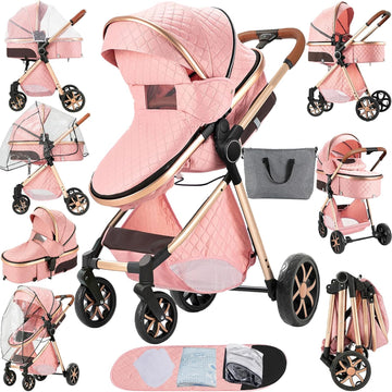 2 in 1 Baby Bassinet Stroller, Convertible Foldable Standard Stroller, Reversible Pushchair Infant Buggy Carriage