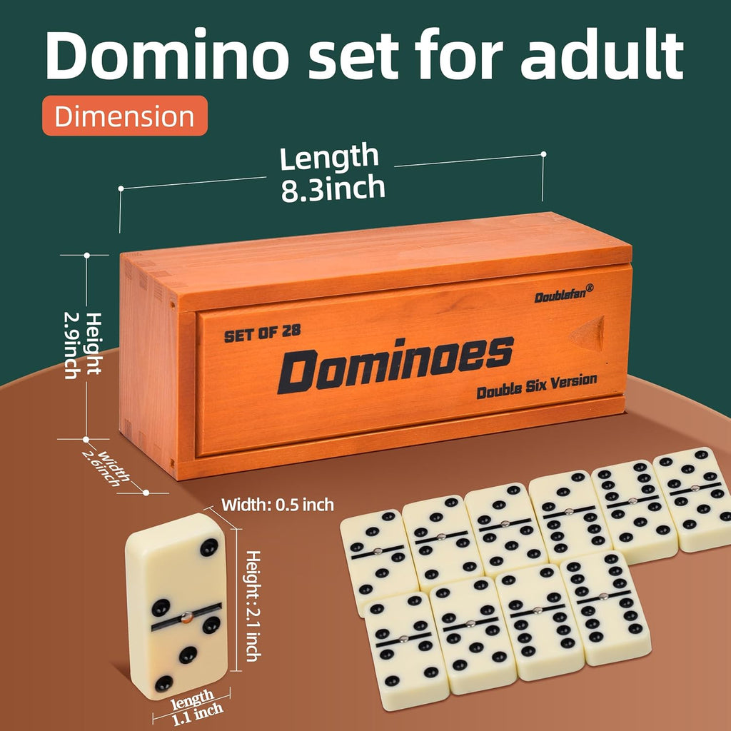 Jumbo Dominoes for Adults, Double 6 Domino Set in Prime Wood Box - Set of 28