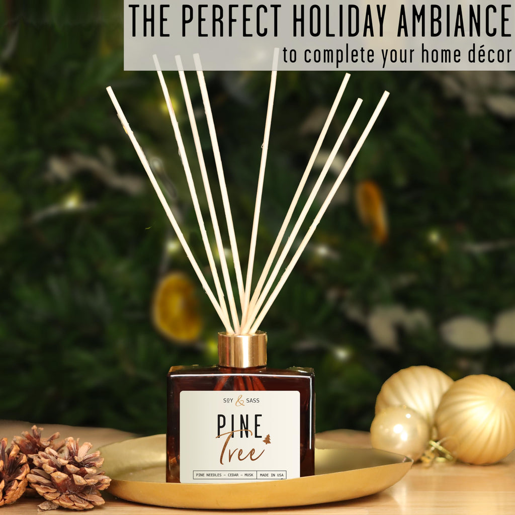 Pine Reed Diffuser, 'Pine Tree' - w/Balsam Fir, Cedar & Citrus I Infused w/Essential Oils I Christmas Diffuser Decor