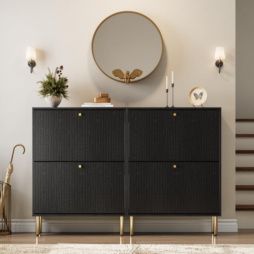 Shoe Cabinet Storage, Narrow Shoe Rack with Metal Legs, 9.5" Slim 2 Flip Drawers Shoe Storage Cabinet for Small