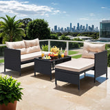 Outdoor Patio Furniture 3-Piece Rattan Waterproof Outdoor Sectional Sofa All-Weather L Shaped Patio Couch with Cushion