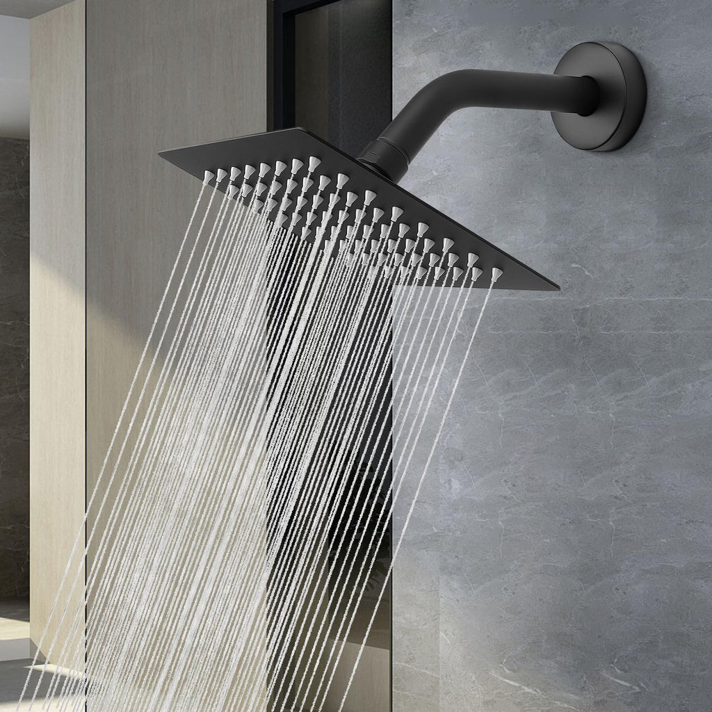 Rain Shower Head, High Flow Stainless Steel Square Rainfall Shower, High Pressure Design, Awesome Shower Experience