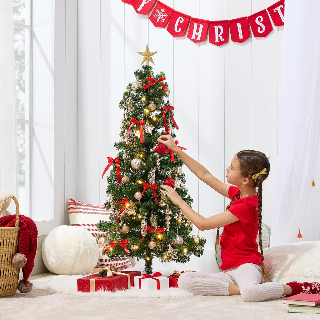 4ft Pre-lit Christmas Tree, Artificial Mini Tree Perfect for Kids, Apartments, Bedroom with Twinkling LED Lights