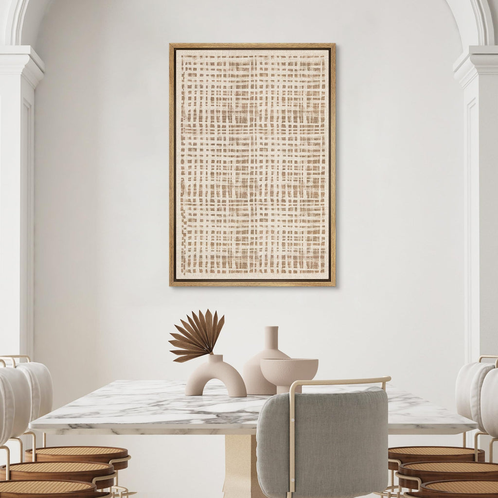 Framed Canvas Print Wall Art Mid-Century Tan Line Landscape Abstract Shapes Modern Art Relax/Calm Zen Retro - 16"x24"