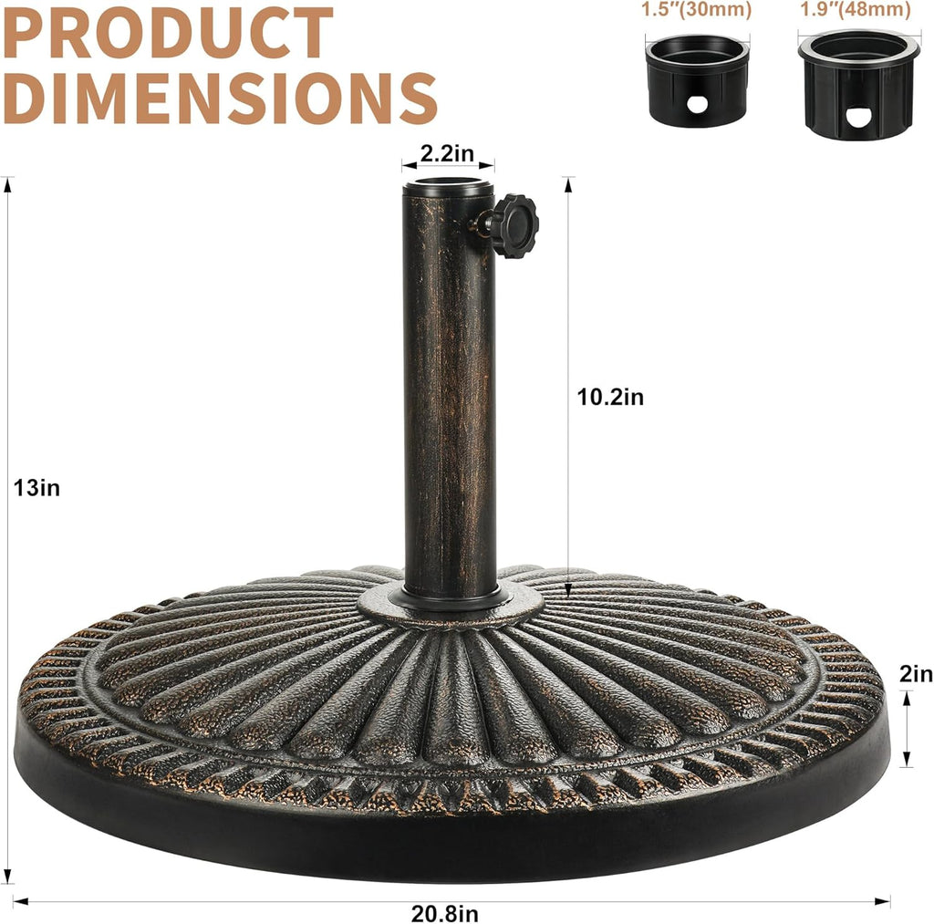 40lb Patio Umbrella Base - No Filler Required Heavy Duty Outdoor Umbrella Base Stand Pool, Balcony, Beach, Bronze