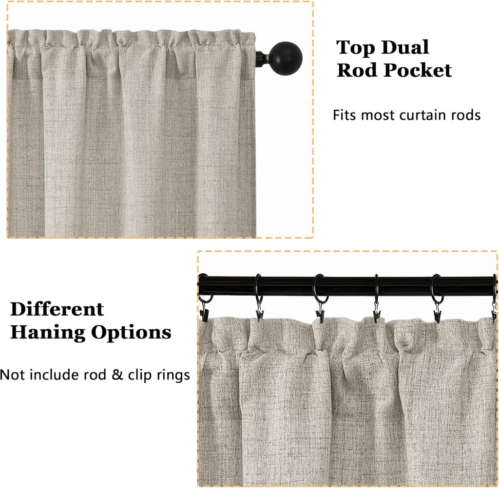 Linen Valances for Windows 1 Pcs, Light Filtering Textured Farmhouse Short Small Valance Curtains for Bathroom