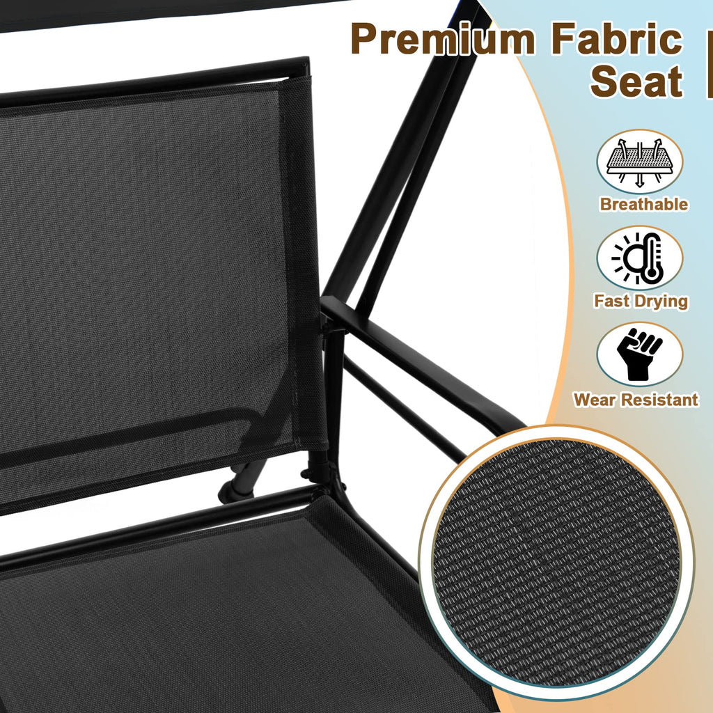 2 Person Porch Swing with Adjustable Canopy, Black