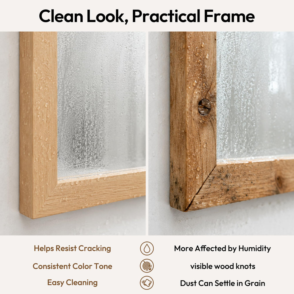 24"x36" Natural Wood Tone Wall Mirror for Over Sink, Lightweight Boho Bathroom Vanity Mirror, Scandi Faux Wood