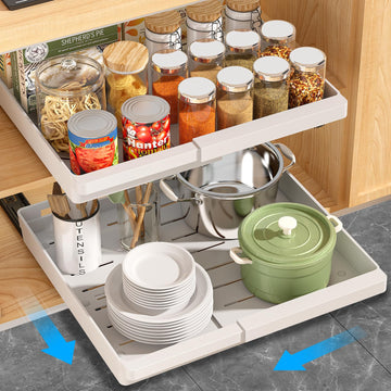 Pull Out Cabinet Organizers Expandable, White, 20.8"Depth, 2 Pack