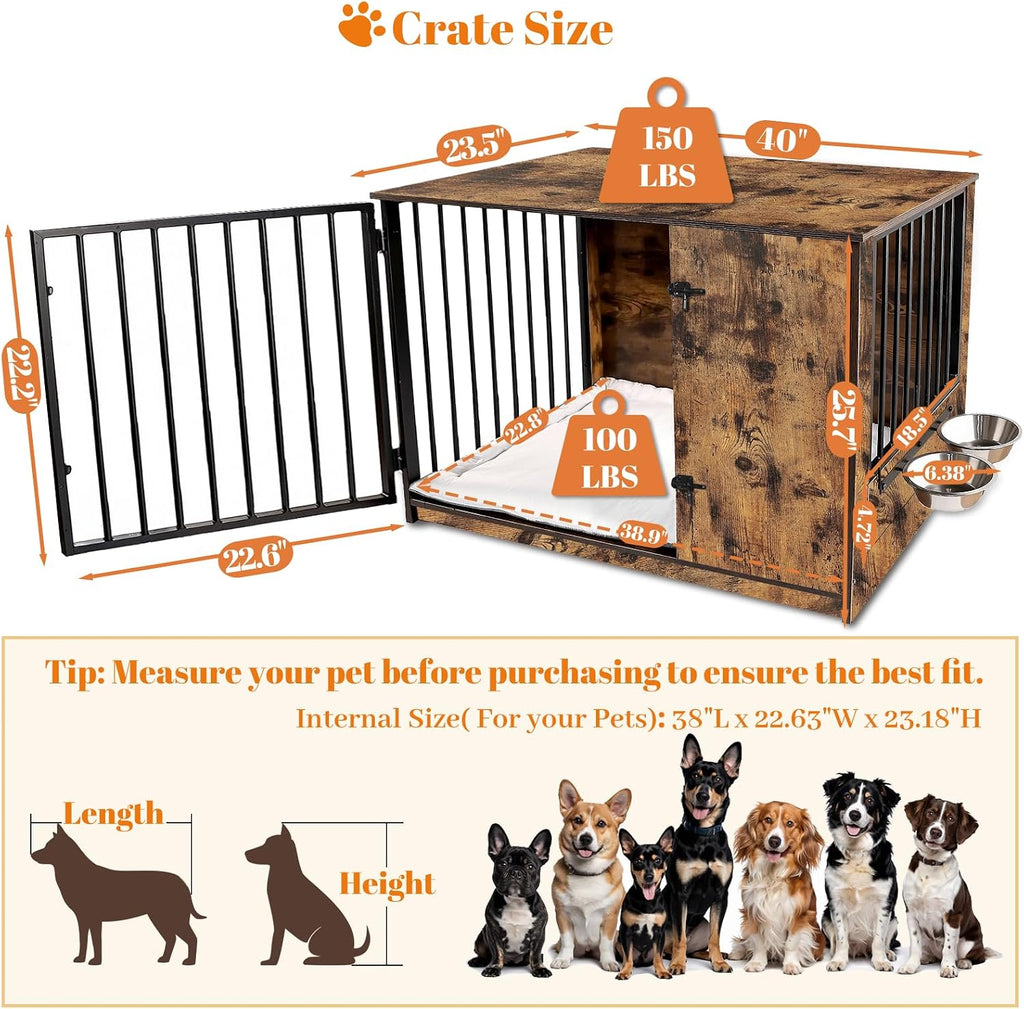 Dog Crate Furniture for Large Dogs, Rustic Brown