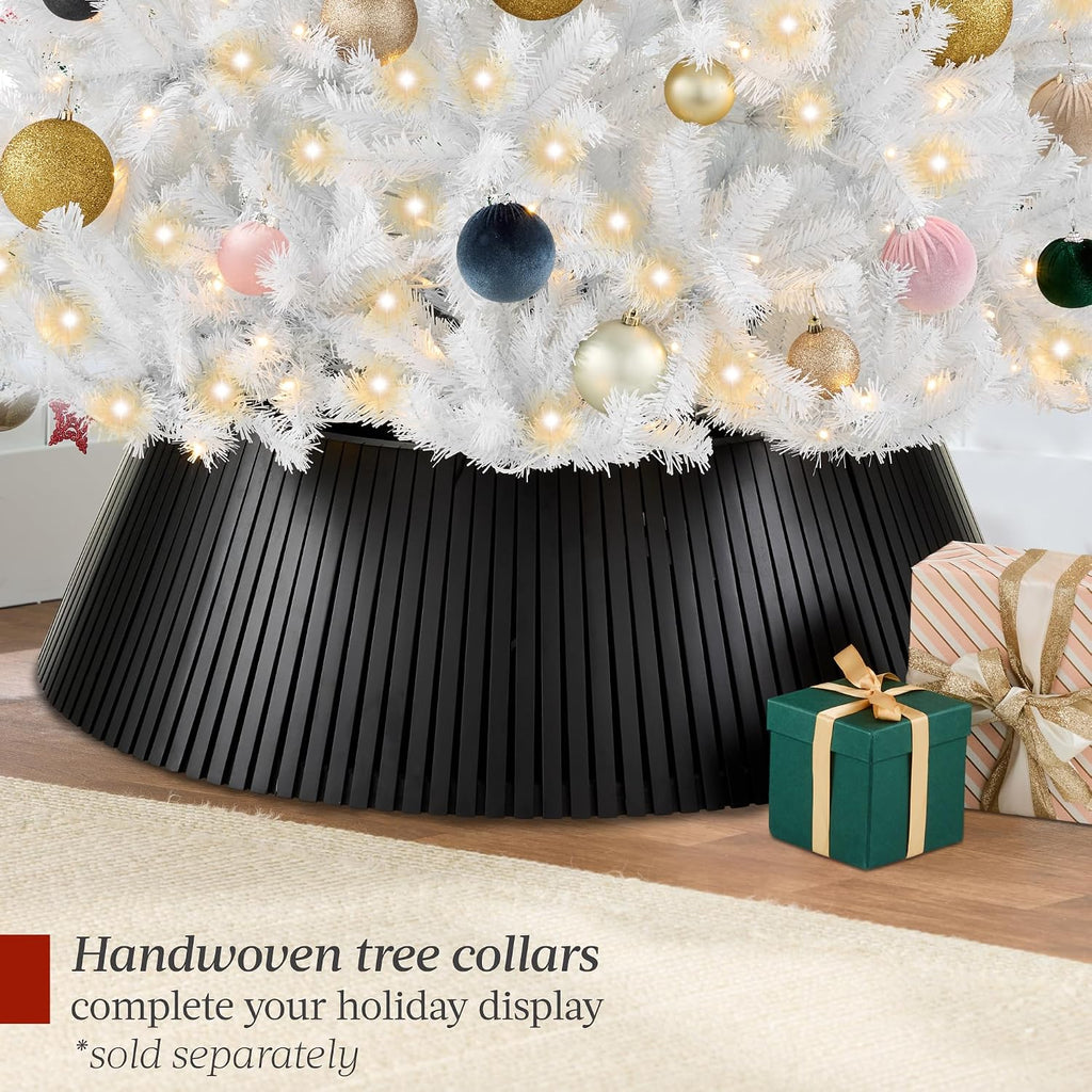 Artificial Christmas Tree, Premium Pre-Lit Realistic Spruce Holiday Décor w/Dense Branches, Metal Base - White