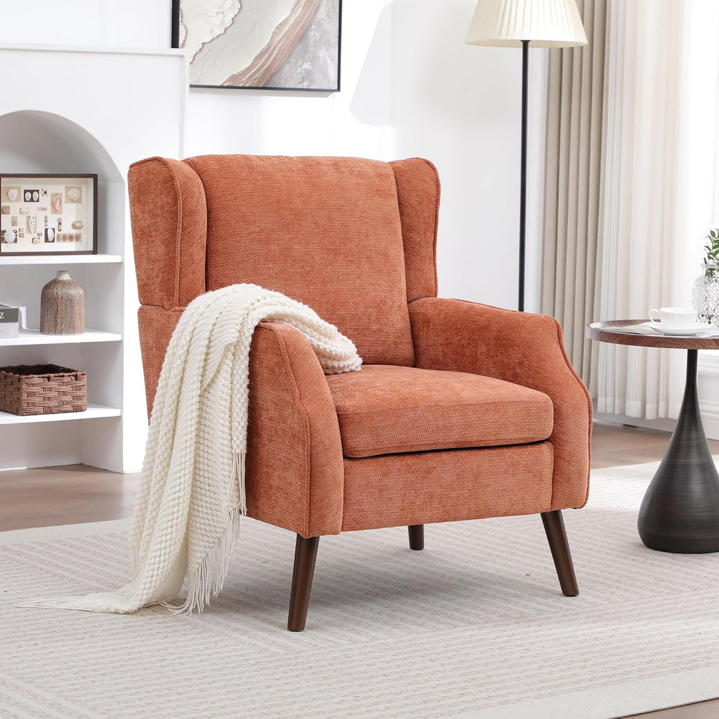 Accent Chair ,Mid Century Modern Wingback Chair ,Upholstered Armchair with Lounge Seat and Wood Legs Apartment Small