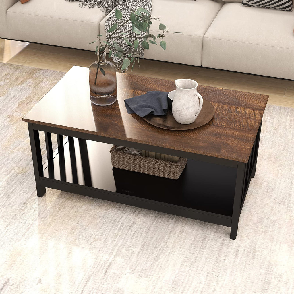 Mission Coffee Table, Farmhouse Wood Living Room Table, 40 Black