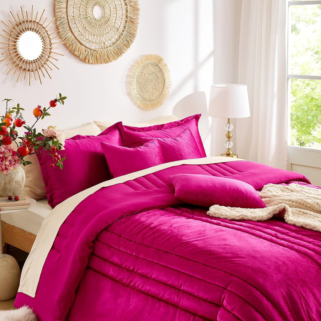 Luxury Pink Velvet Bedding Comforter Set 3 Pieces