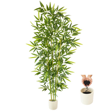 Artificial Bamboo Tree 7ft Green Fake Plant with White Planter