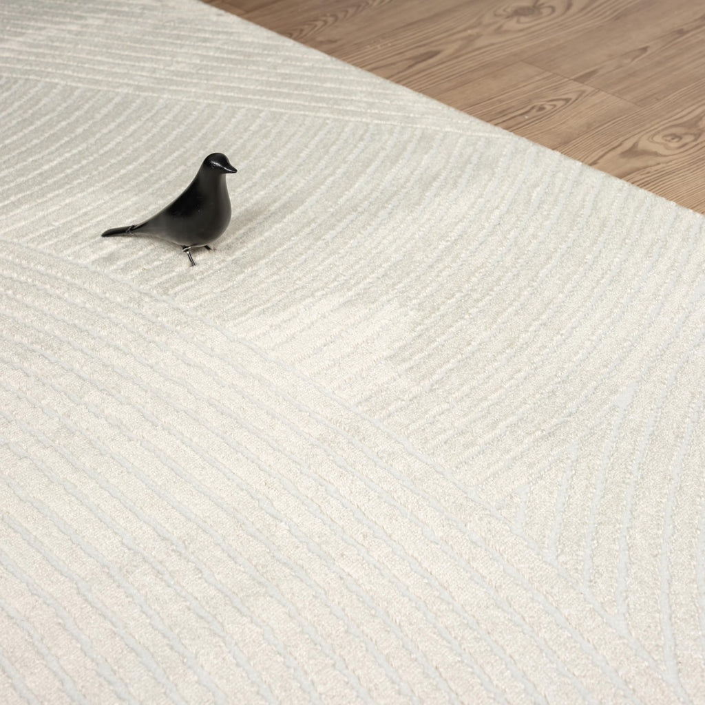 Neutral Beige Area Rug | Beige Geometric Carpet with Zen Circle Pattern | Rugs