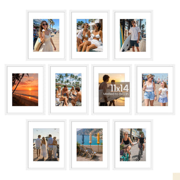 11x14 Picture Frame Set of 10, Display Pictures 8x10 with Mat or 11x14 Without, Multi Photo Frames Collage for Wall
