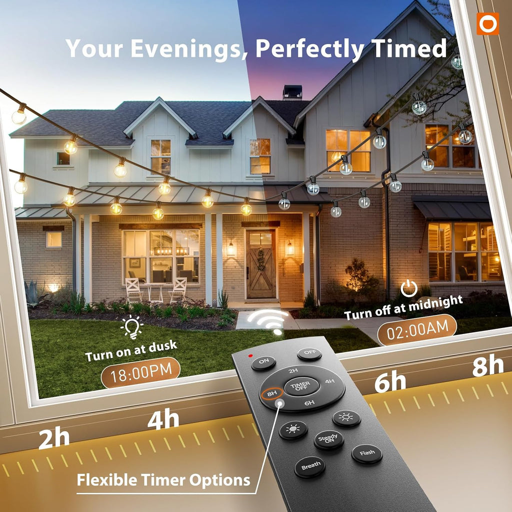 Outdoor String Lights 200FT G40 with Remote 108 LED Waterproof Bulbs