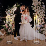 6 Set Acrylic Candelabra Centerpieces 3 Arms with 18 LED Candles 42.5'' Floor Tall Candle Holders with Acrylic Shade