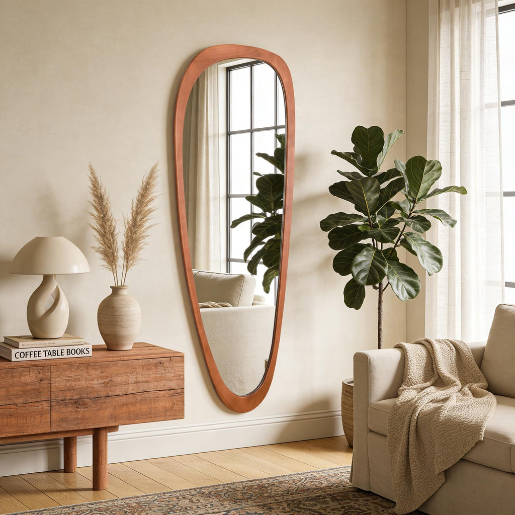 Asymmetrical Mirror, Irregular Mirror Full Length, Boho Wall Mirrors Decorative Living Room Entryway Hall, Mid