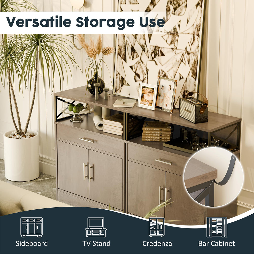 Kitchen Buffet Sideboard Cabinet, Storage Cabinets with 2 Doors and 1 Drawers, Open Storage & Adjustable Shelf