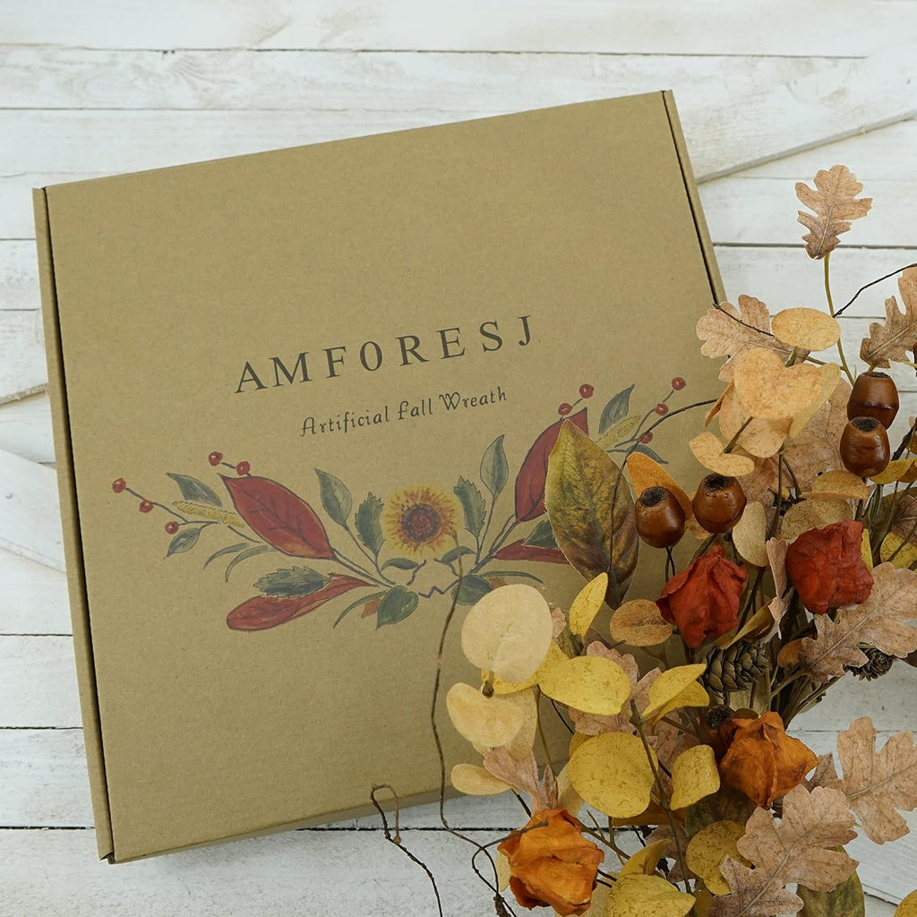 Artificial Fall Wreath for Front Door Autumn Wreath Decor