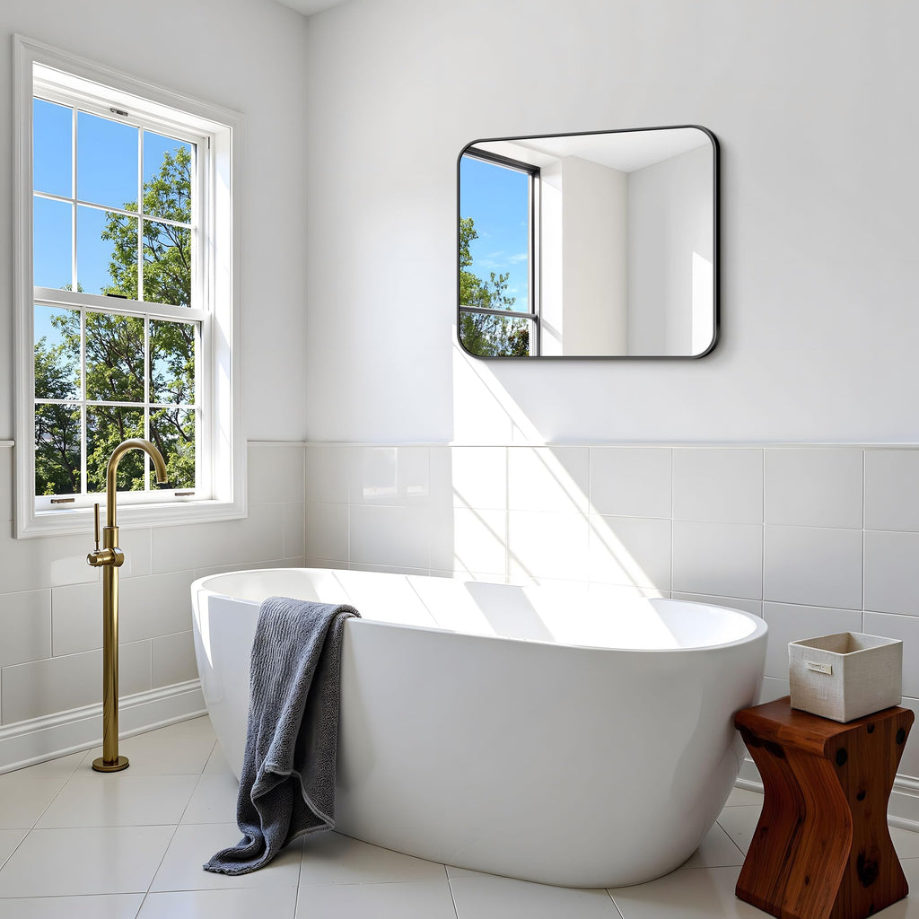 24x30 inch Bathroom Mirror 2-Pack,Black Rectangle Mirror,Wall Mounted Bathroom Frame Vanity Mirror with Round Corner