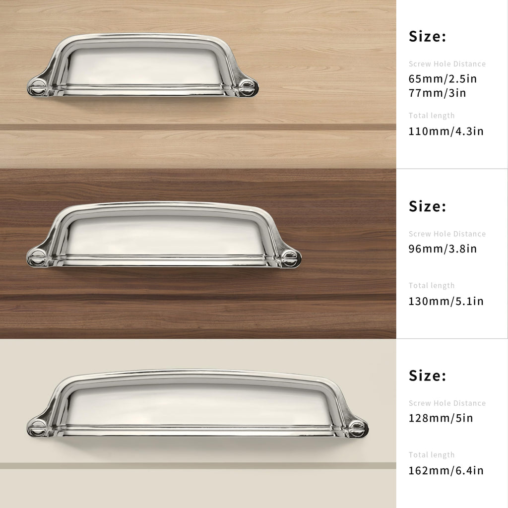 10 Pack 3 inch(76 mm) Drawer Pulls Polished Nickel Cabinet Cup Pulls Cabinet Hardware Kitchen Cabinet Handles Bin Cup