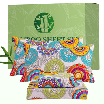 California King Floral 4-Piece Sheet Set - Cooling Sheets Blend Rayon Derived from Bamboo, Soft & Breathable, Deep