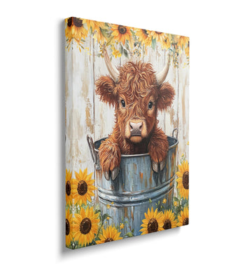 Highland Cow Canvas Wall Art Rustic Cows Pictures Retro Art Sunflower Painting Vintage Highland Cow Prints Modern