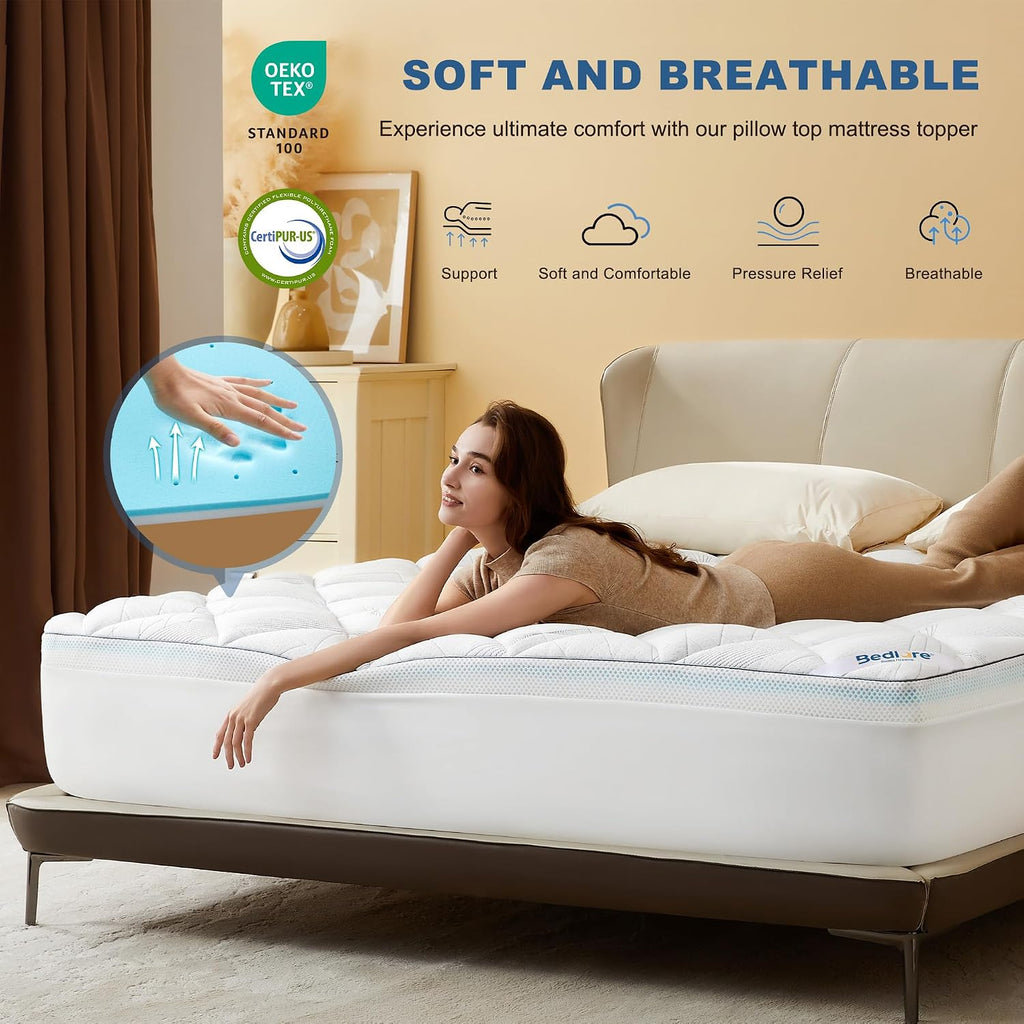 Queen Mattress Topper 4-Inch Dual Layer Memory Foam Mattress Topper | Mattress Topper for Back Pain, Dual Layer