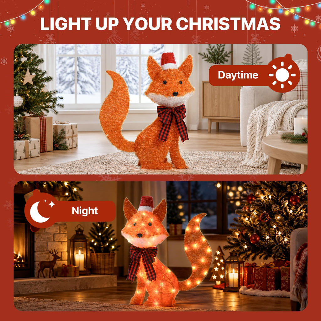Fox Outdoor Christmas Decorations, 50 Warm White LED Lights, 27 in