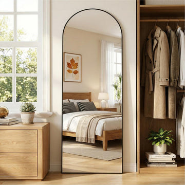 Oversized Floor Mirror, 58"x18" Arched Full Length Mirror, Black